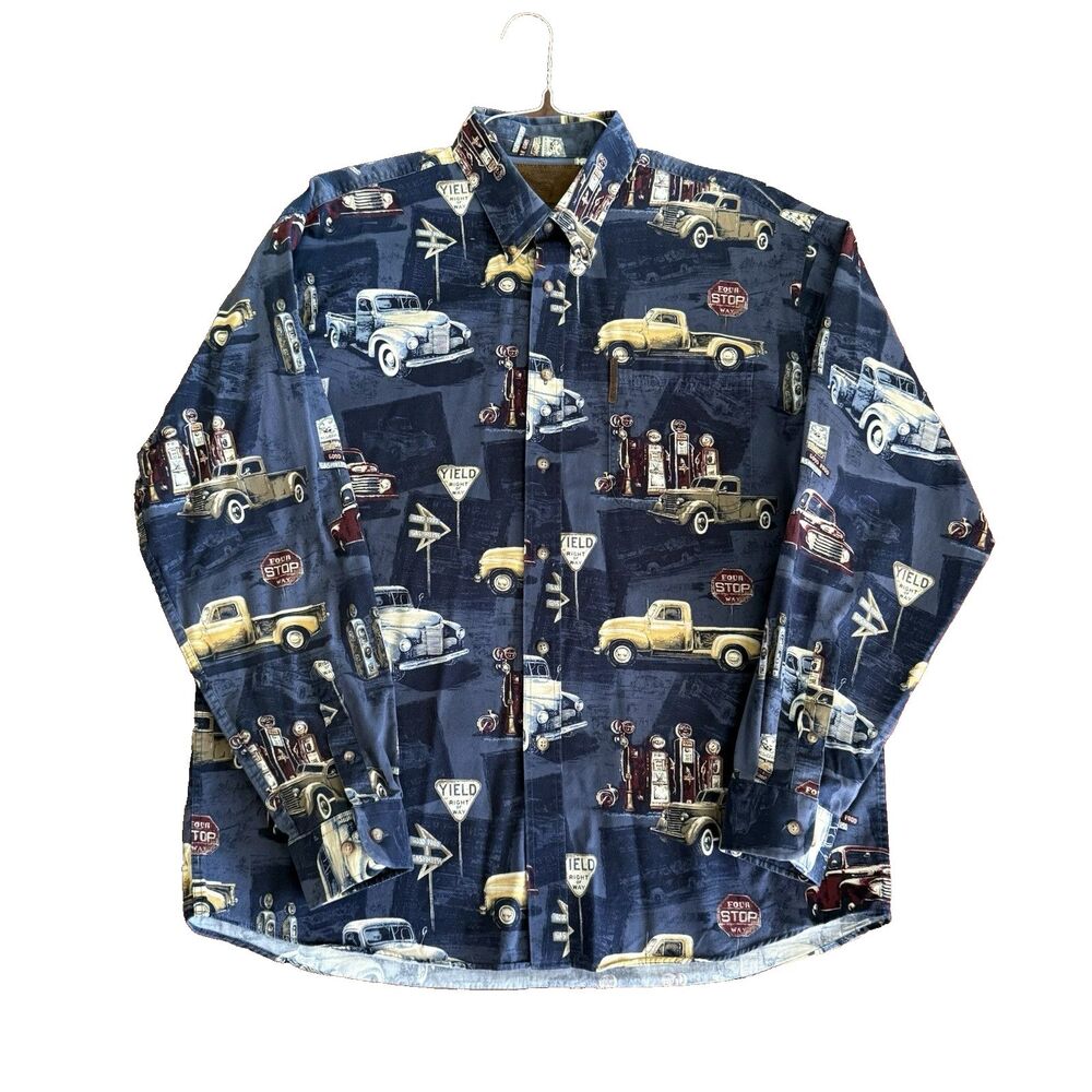 Clearwater Outfitters Men's L Button Up Shirt Antique Classic Trucks 100% Cotton